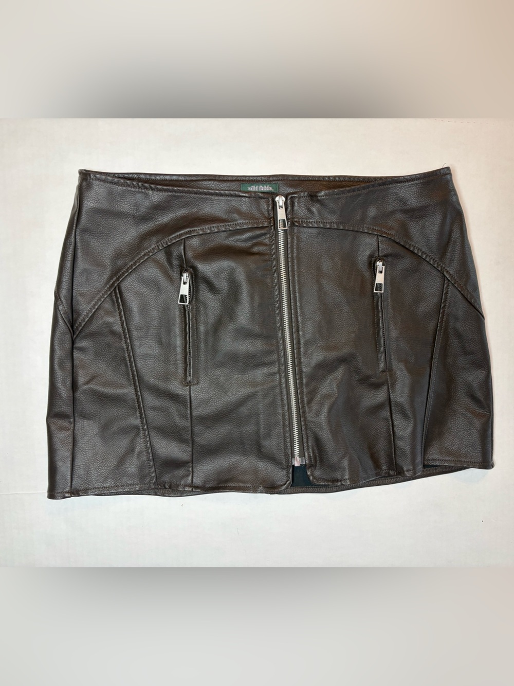 Wild Fable Black Faux Leather Mini Skirt Front Zipper Size M